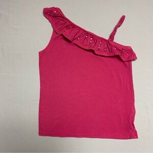 Pink Sequin Tank Top One Shoulder Girl’s 6 Ruffle Fuchsia Fall School Play Fun